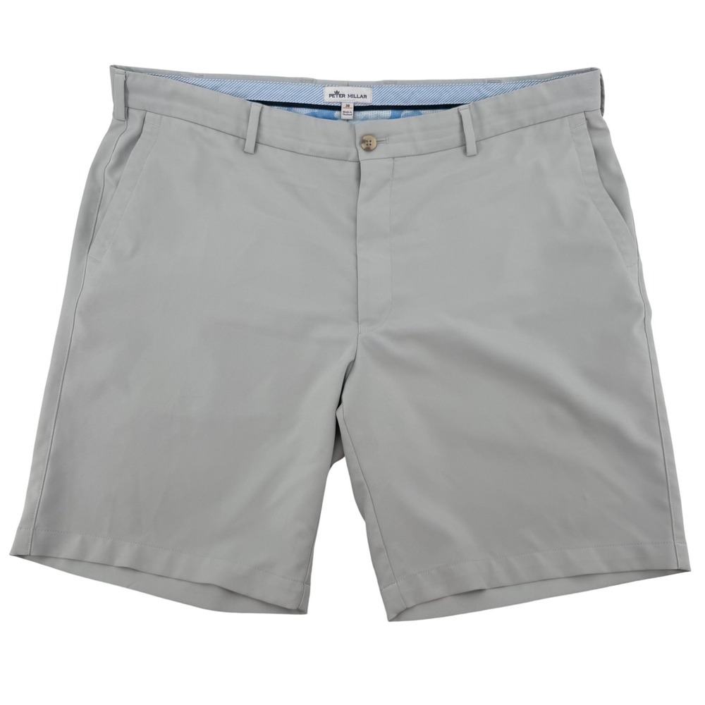 Peter Millar Golf Shorts Mens 38 Gray Performance Crown Sport Flat Front Stretch